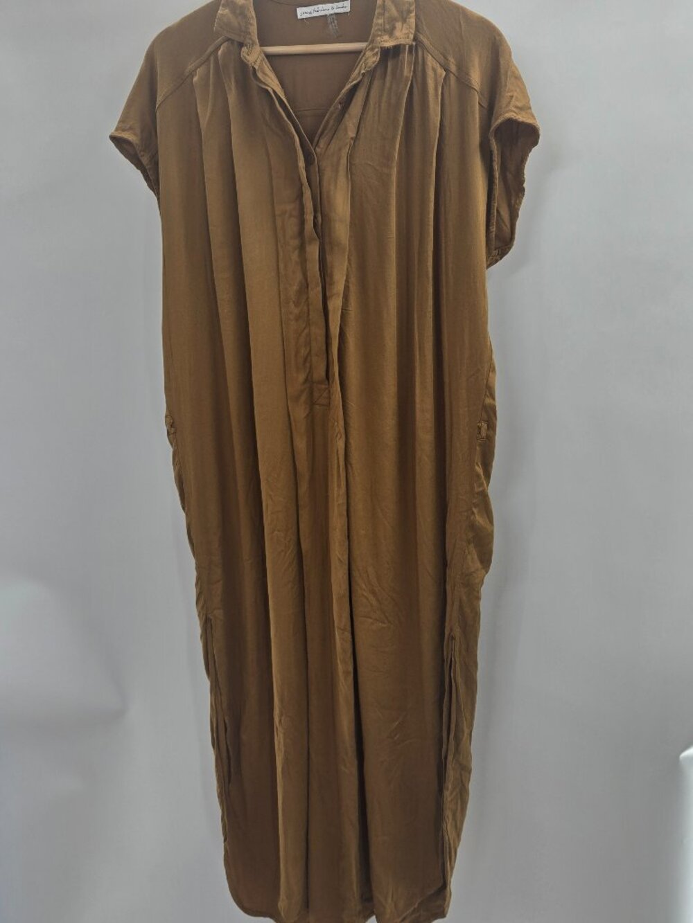 Young Fabulous & Broke YFB Brown Button Down Midi Shirt Dress XS